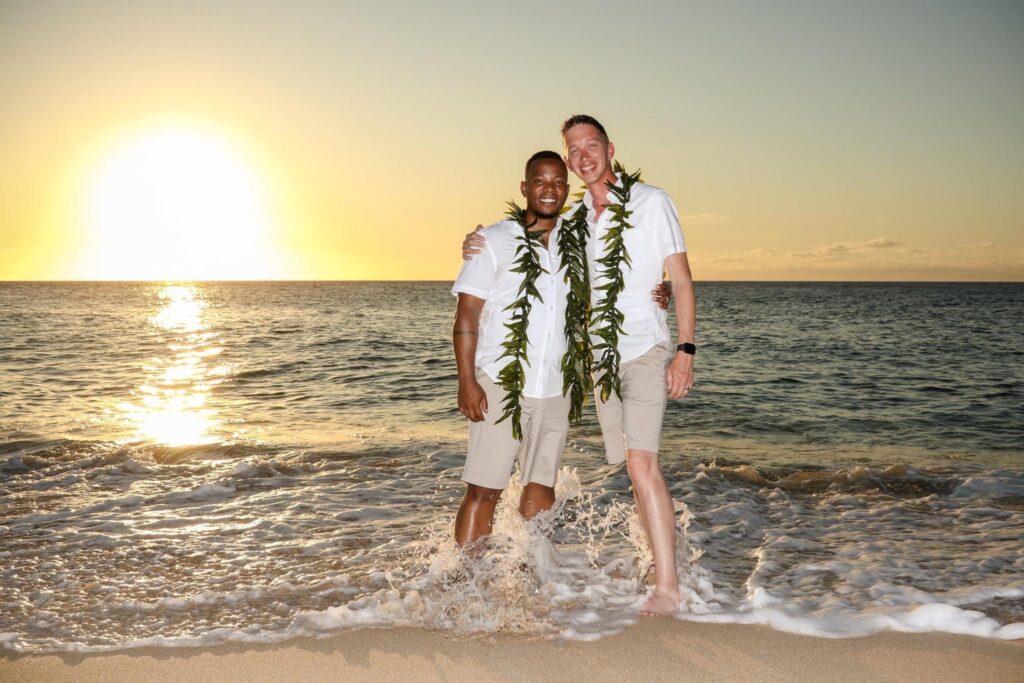 Same sex wedding ceremonies. Photo by S. Young Dream Weddings Hawaii. www.hawaiiloaweddings.com. Wedding ceremony, Vow renewal ceremony, elopement ceremony, beach ceremony on Oahu, Hawaii